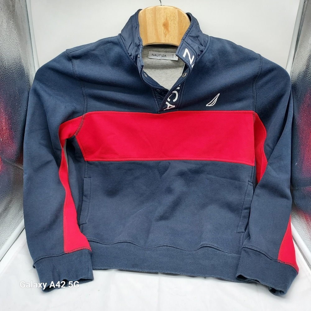 Nautica Mens Small Pullover Sweatshirt Colorblock 1/4 Snap Mock Neck - Picture 6 of 8